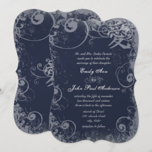 Convites Marinho de prata metálica Kanji Love Swirl