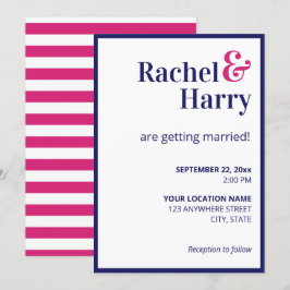 Convites Marinho de pré-disquete Blue Border & Hot Pink Str