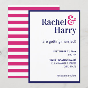 Convites Marinho de pré-disquete Blue Border & Hot Pink Str