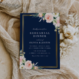 Convites marinho de quadro de ouro e janto de ensaio floral