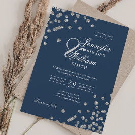 Convites Marinho de Silver Confetti QR de Casamento de Scri