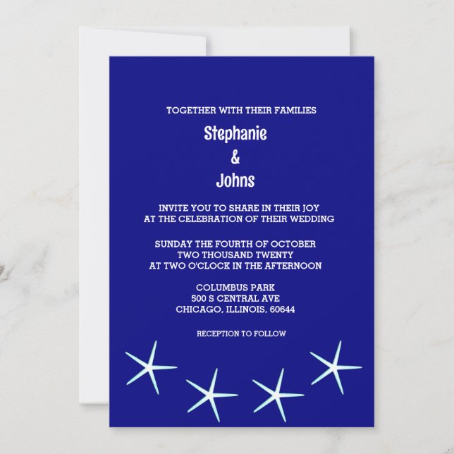 Convites Marinho de Starfish Blue Beach Casamento Legal (Frente)