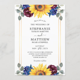 Convites Marinho de Sunflower Burgundy Casamento Dourado Fl