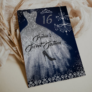 Convites Marinho de Vestido de Diamante de Sparkle Silver S