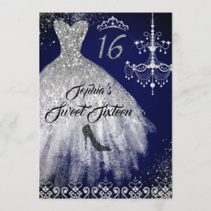 Convites Marinho de Vestido Sparkle Diamond Sweet 16