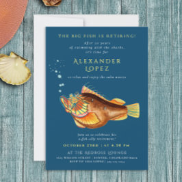 Convites Marinho Divertido Azul Grande Chefe de Peixe Desca