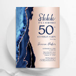 Convites Marinho Dourada Blue Agate Surprise 50th Birthday<br><div class="desc">Marinho azul e rosa dourado agam a surpresa do 50º convite de aniversário. Elegante design moderno com cor azul-real de água agate marble geode background, faux glitter rosa gold e typografia script font. Trendy convida o cartão perfeito para uma comemoração de dia das mulheres na moda. Impressos convites Zazzle ou...</div>