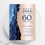 Convites Marinho Dourada Blue Agate Surprise 60th Birthday<br><div class="desc">Marinho azul e rosa dourado agam a surpresa do 60º convite de aniversário. Elegante design moderno com cor azul-real de água agate marble geode background, faux glitter rosa gold e typografia script font. Trendy convida o cartão perfeito para uma comemoração de dia das mulheres na moda. Impressos convites Zazzle ou...</div>