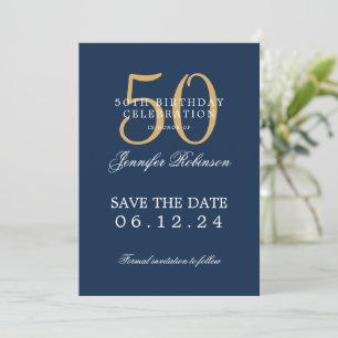 Convites Marinho Dourado Azul 50º Aniversário Salvar a Data