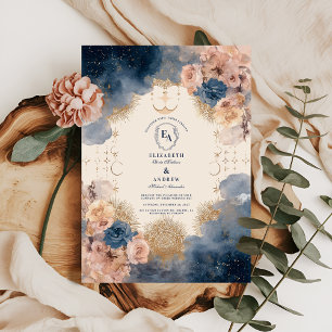 Convites Marinho Dourado Celestial Romance Wedding