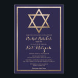 Convites Marinho Dourado da Borda da Estrela Bat Mitzvah He<br><div class="desc">Este convite moderno e elegante do morcego mitzvah com o nome hebraico é perfeito para o dia especial do seu filho. Ele apresenta uma estrela de folha de ouro falsa impressa de David e borda sobre um simples fundo azul de marinho com tipografia cursiva de ornamentado. É chic, bonito, minimalista...</div>