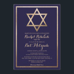 Convites Marinho Dourado da Borda da Estrela Bat Mitzvah He<br><div class="desc">Este convite moderno e elegante do morcego mitzvah com o nome hebraico é perfeito para o dia especial do seu filho. Ele apresenta uma estrela de folha de ouro falsa impressa de David e borda sobre um simples fundo azul de marinho com tipografia cursiva de ornamentado. É chic, bonito, minimalista...</div>