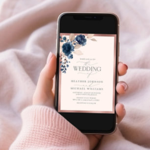 Convites Marinho Dourado Elegante Azul Blush Cor-de-rosa