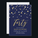 Convites Marinho & Dourado - Festa simples de 40 aniversári<br><div class="desc">Celebre seu dia especial com este convite de festas mínimo de aniversário de 40 anos. Este design apresenta um script de na moda com letra "Quarenta" com um confete em forma de hexágono com uma combinação de cores azul e dourada do marinho. Há mais designs disponíveis no meu compro BaraBomDesign....</div>