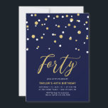 Convites Marinho & Dourado - Festa simples de 40 aniversári<br><div class="desc">Celebre seu dia especial com este convite de festas mínimo de aniversário de 40 anos. Este design apresenta um script de na moda com letra "Quarenta" com um confete em forma de hexágono com uma combinação de cores azul e dourada do marinho. Há mais designs disponíveis no meu compro BaraBomDesign....</div>
