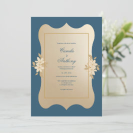 Convites Marinho Dourado Floral Boho Wedding