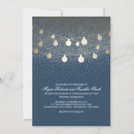 Convites Marinho Dourado Linhas Luzes Brilhantes Casamento 