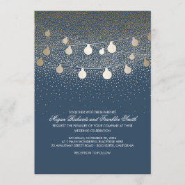 Convites Marinho Dourado Linhas Luzes Brilhantes Casamento 