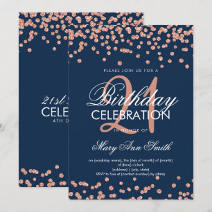 Convites Marinho Dourado rosa  Azul-Glitter Confetti aniver