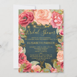 Convites Marinho dourado rosas rosa luzes chá de panela