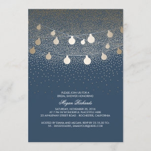 Convites Marinho Dourado String Lights Vintage Chá de panel