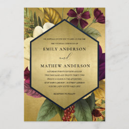 CONVITES MARINHO DOURADO VINTAGE BURGUNDY OCHRE FLORAL WEDT