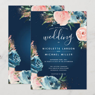 Convites Marinho Dramático, Azul e Borbulhador Floral