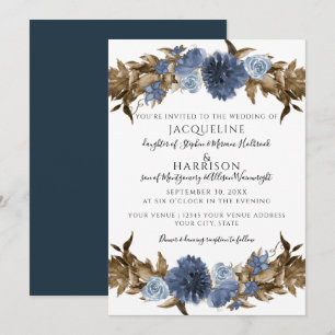 Convites Marinho Dusty Blue Floral outono Sepia Greenery Ca