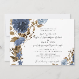Convites Marinho Dusty Blue Floral Terthy Foliage Casamento