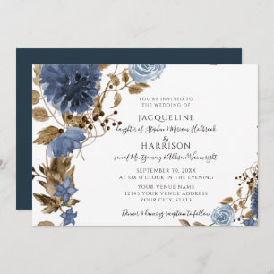 Convites Marinho Dusty Blue Floral Terthy Foliage Casamento