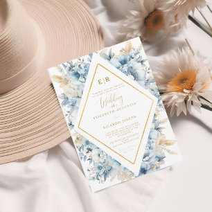 Convites Marinho Dusty Blue Primavera Floral Dourado Casame