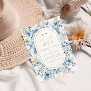 Convites Marinho Dusty Blue Primavera Floral Dourado Casame