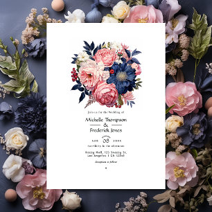 Convites Marinho e Blush Floral Weding