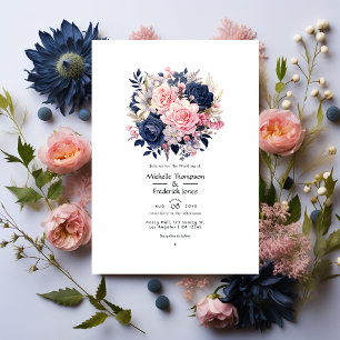 Convites Marinho e Blush Floral Weding