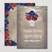 Marinho e Burgundy Floral Mason Jar Rustic Weding