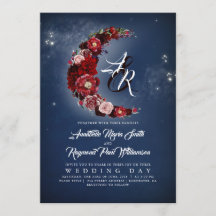 Marinho e Burgundy Floral Starry Night Moon