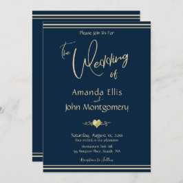 Convites Marinho e Casamento Elegante Dourado