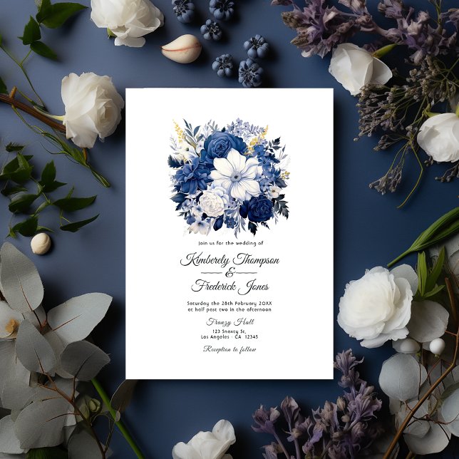 Convites Marinho e Casamento Floral Branco (Navy and White)