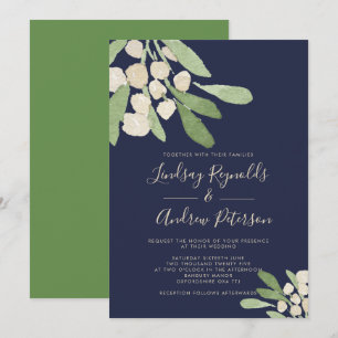Convites Marinho e Casamento Misturado de Aquarela Verde