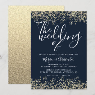 Convites Marinho e Casamento Moderno com Glitter Dourado