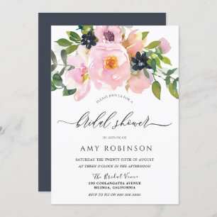 Convites Marinho e Chá de panela de Flores de Aquarela