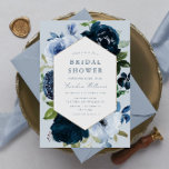Convites marinho e chá de panela floral azul empoeirado<br><div class="desc">Flores azuis e borrifadas de cor d'água e um quadro elegante. O design apresenta um quadro e flores pintadas manualmente para aquarelas. O texto e as cores podem ser personalizados.</div>