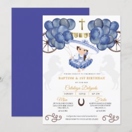 Convites Marinho e Dourado Bebê Charra Balões Mexicanos Bat