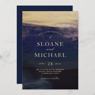 Convites Marinho e Dourado Casamento Moderno de Lavagem em