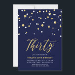 Convites Marinho e Dourado, Simples, 30 aniversário de 30 a<br><div class="desc">Celebre seu dia especial com este convite de festas mínimo de aniversário de 30 anos. Este design apresenta um script de na moda com letra "Trinta" com um confete em forma de hexágono com uma combinação de cores azul e dourada do marinho. Há mais designs disponíveis no meu compro BaraBomDesign....</div>