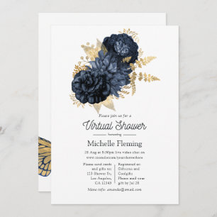 Convites Marinho e Dourado Vintage Shabby Rosas Chá Virtual