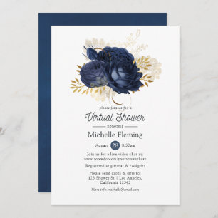 Convites Marinho e Dourado Vintage Virtual Baby ou Chá de p