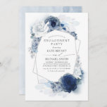 Convites Marinho e Festa de noivado de Prata Floral Azul Du<br><div class="desc">Chamadas de festas de noivado elegantes com flores azuis e marinhos</div>