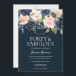 Convites Marinho e Flores de aniversário de 40 anos<br><div class="desc">Marinho e Flores de Blush Convite de festas Belo aniversário de 40 anos Flores Modernas,  perfeito para todas as estações. Primavera,  Verão,  outono de outono ou inverno Ver coleção correspondente em Niche e Nest Store Também temos muitos outros convites e coleções.</div>
