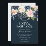 Convites Marinho e Flores de Blush Fabulosas 60ª Festa de a<br><div class="desc">Marinho e Flores de Blush Fabuloso 60º Convite de aniversário Veja a coleção correspondente em Niche e Nest Store Também temos muitas outras coleções e convites.</div>